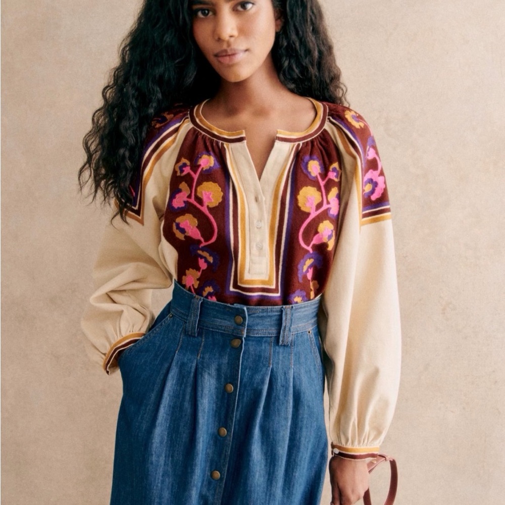 Sezane Saveria Blouse Two-tone Floral Pink Print - Size 12